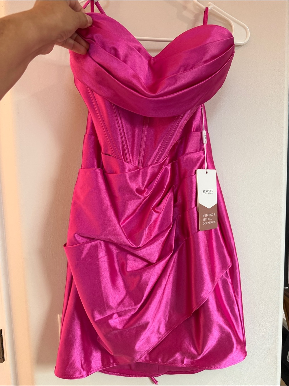 Stacee Hot Pink Strapless Satin Cocktail Dress